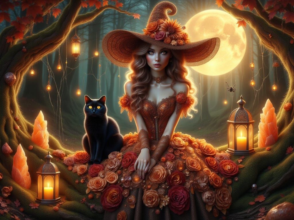 <lora:FiosAutumnOWeen:1.0> Celestine and her Black Cat George