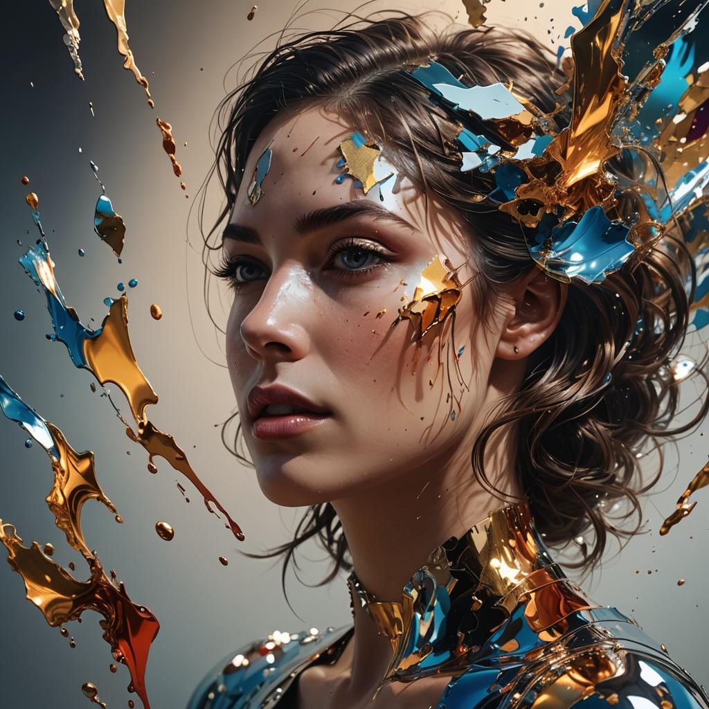 (n&b)Fumée, miroirs, ombres, lumières, femme folle Hyperreal...