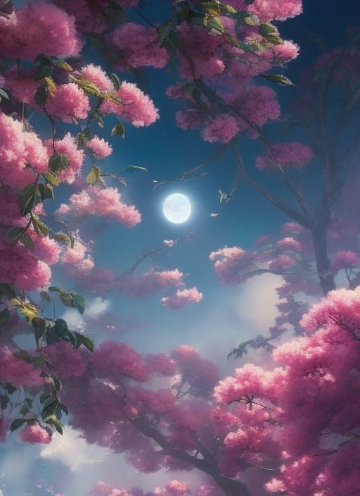 Pagoda Moon Cherry Blossom Live Wallpaper  WallpaperWaifu