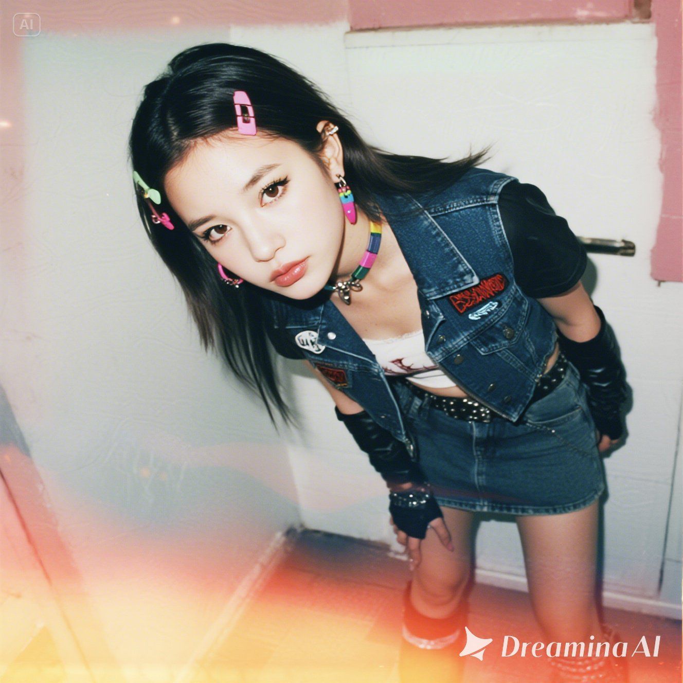 80's punk girl with cute-punk mix outfit