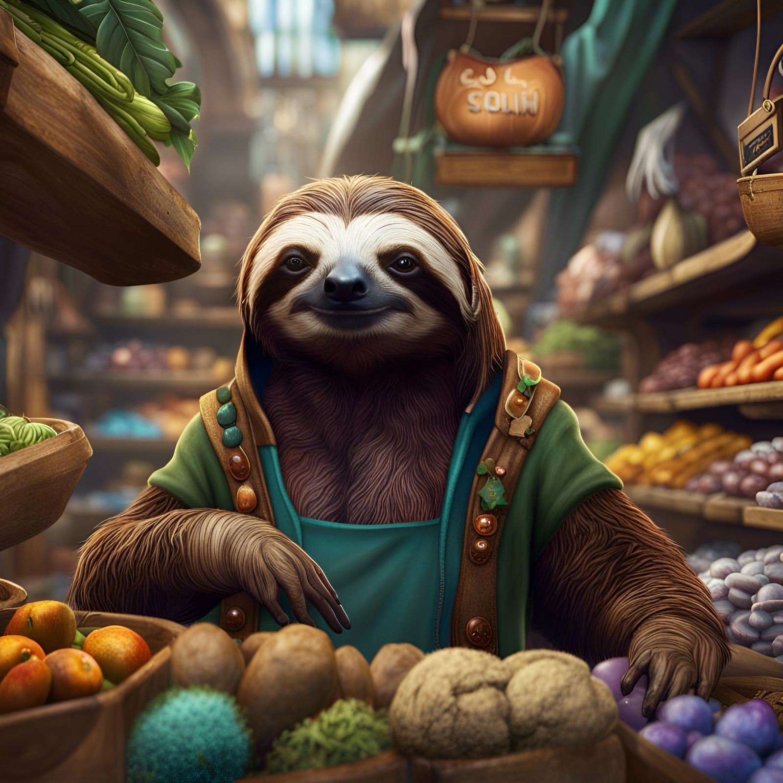 Sloth selling fruits   by @VH