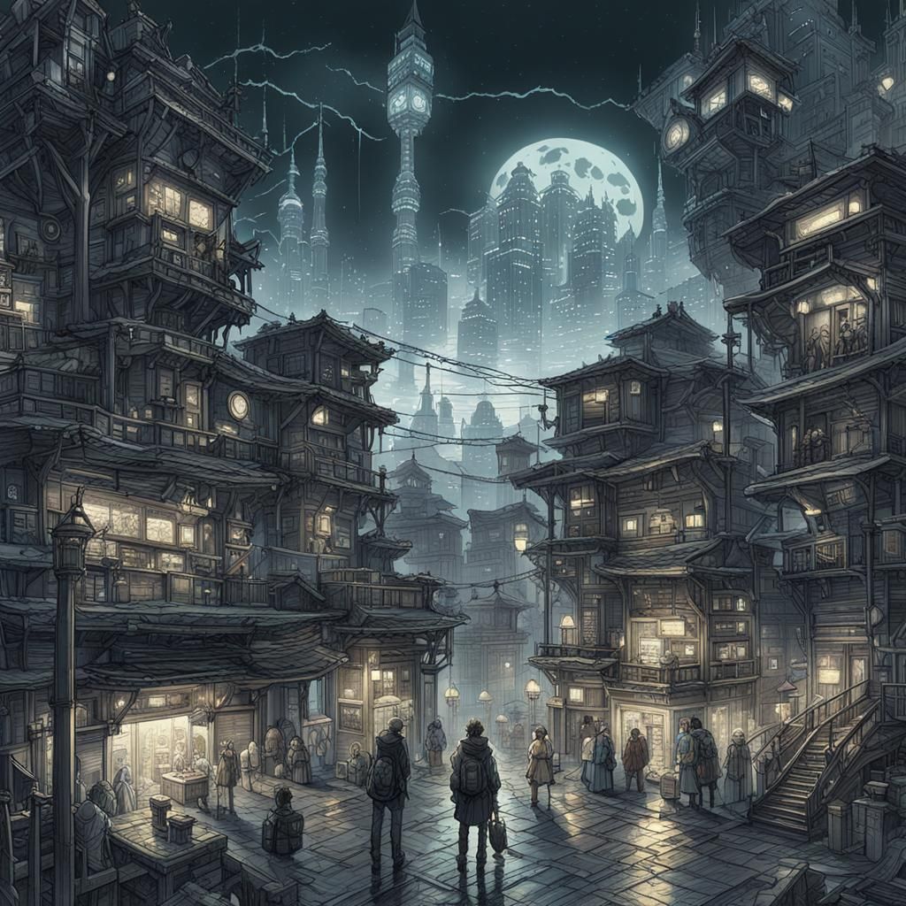 oblivious neighbourhood in a steampunk metropolis  by @Dim Vas