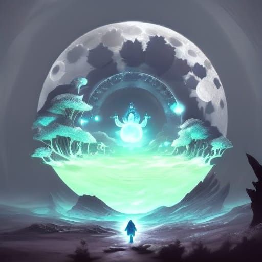 Otherworldly Portal to Moonlit Landscape