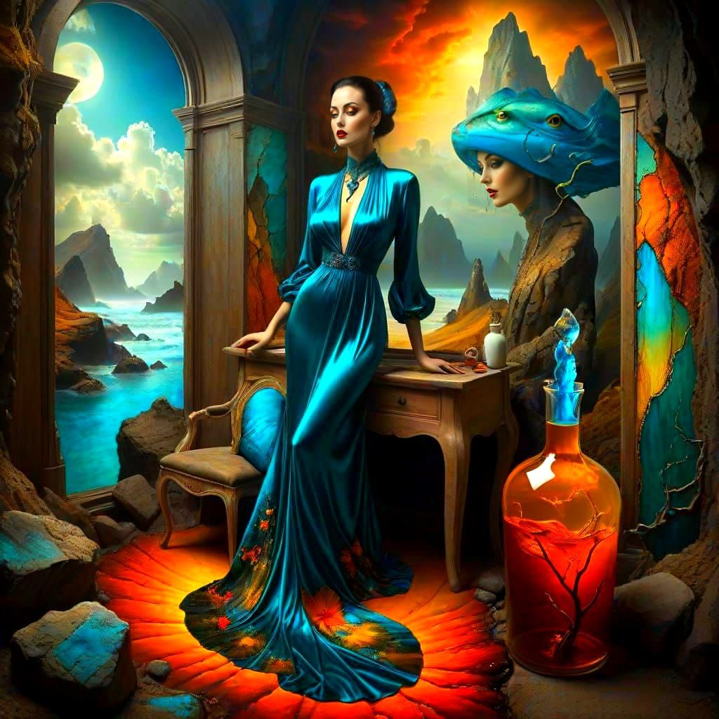 Photorealistic Lady in Surreal Fantasy Landscape