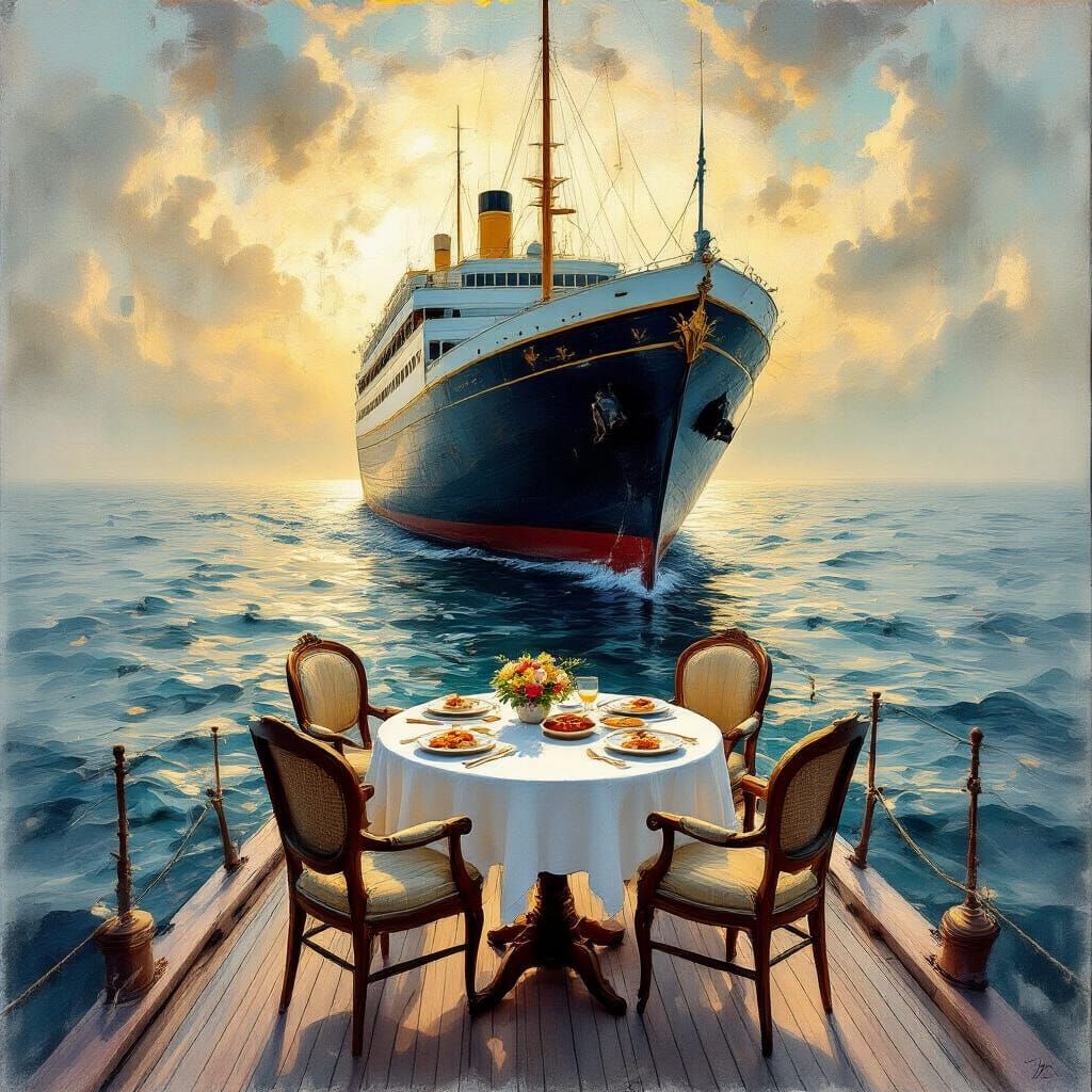 Impressionistic Boat at Sea in Golden Light