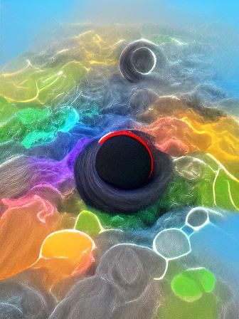 Large black circle surrounded by little circles of all the c...