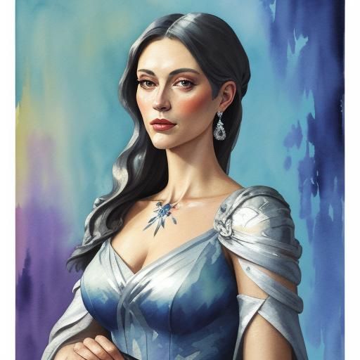 Beautiful woman with silver dress.