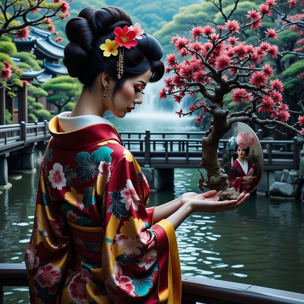 <lora:Geisha kimono Flux:1.0>