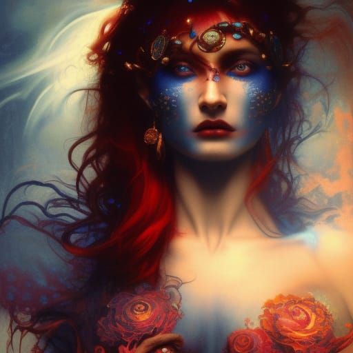 Banshee ethereal and terrifying, crimson/indigo colors, 16k,...