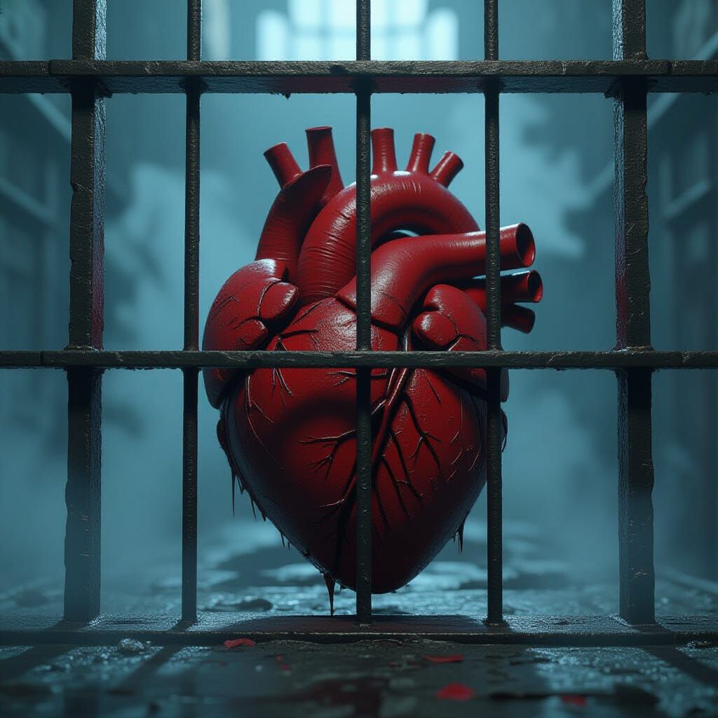 Shattered Heart Locked in Cage in 3D Style