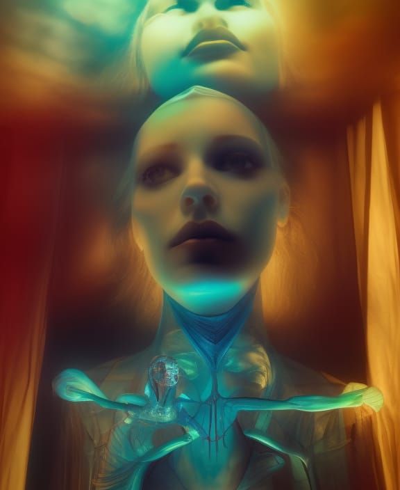 Abstract Venetian Glass Sculpture in Amber Light