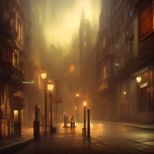 cafe investigator street darkness detailed matte painting, d...
