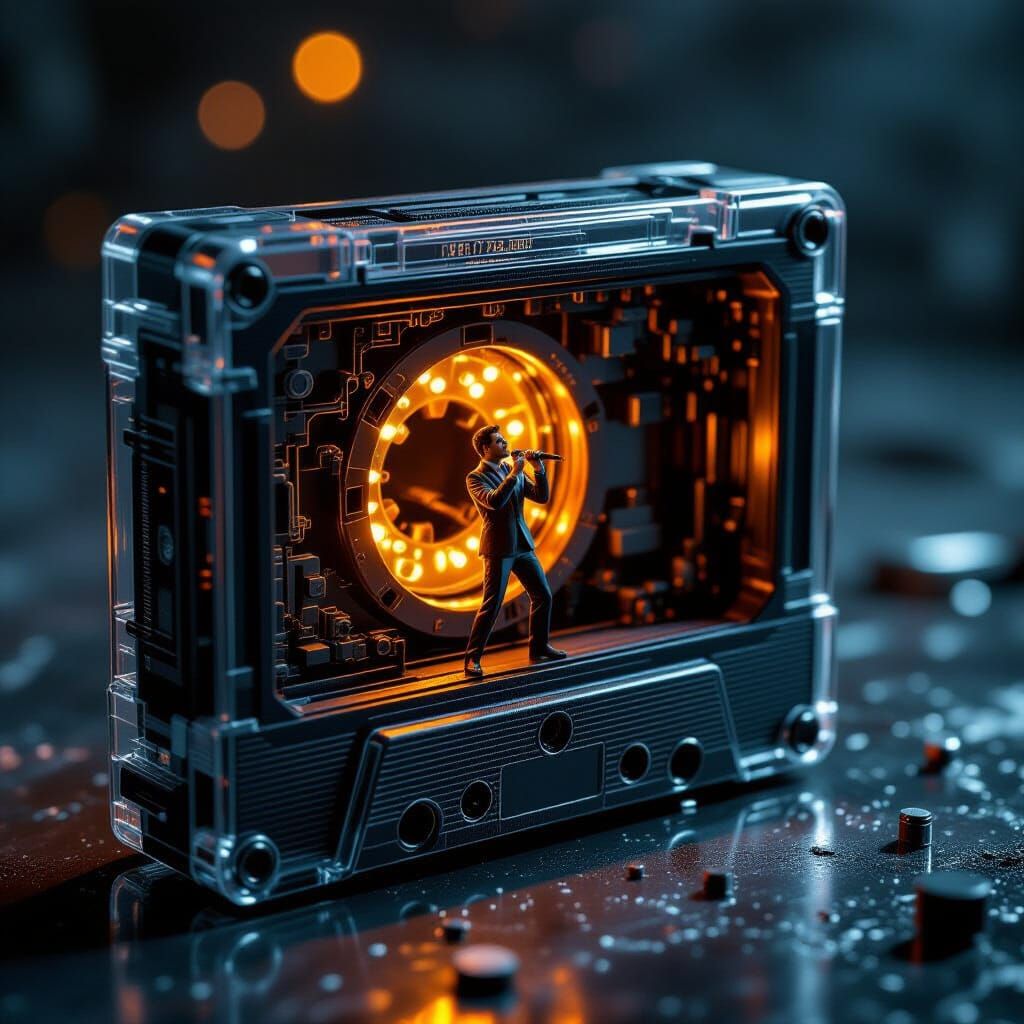 Tiny Singer in Vintage Cassette Tape