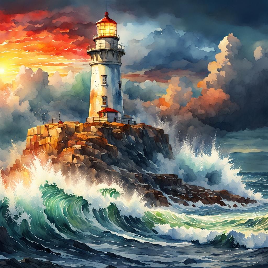 Watercolor picture of lighthouse
