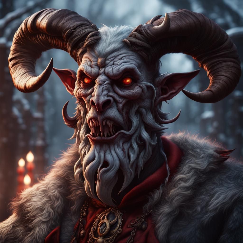 A horrifying anthropomorphic half man half goat known as Krampus - AI ...