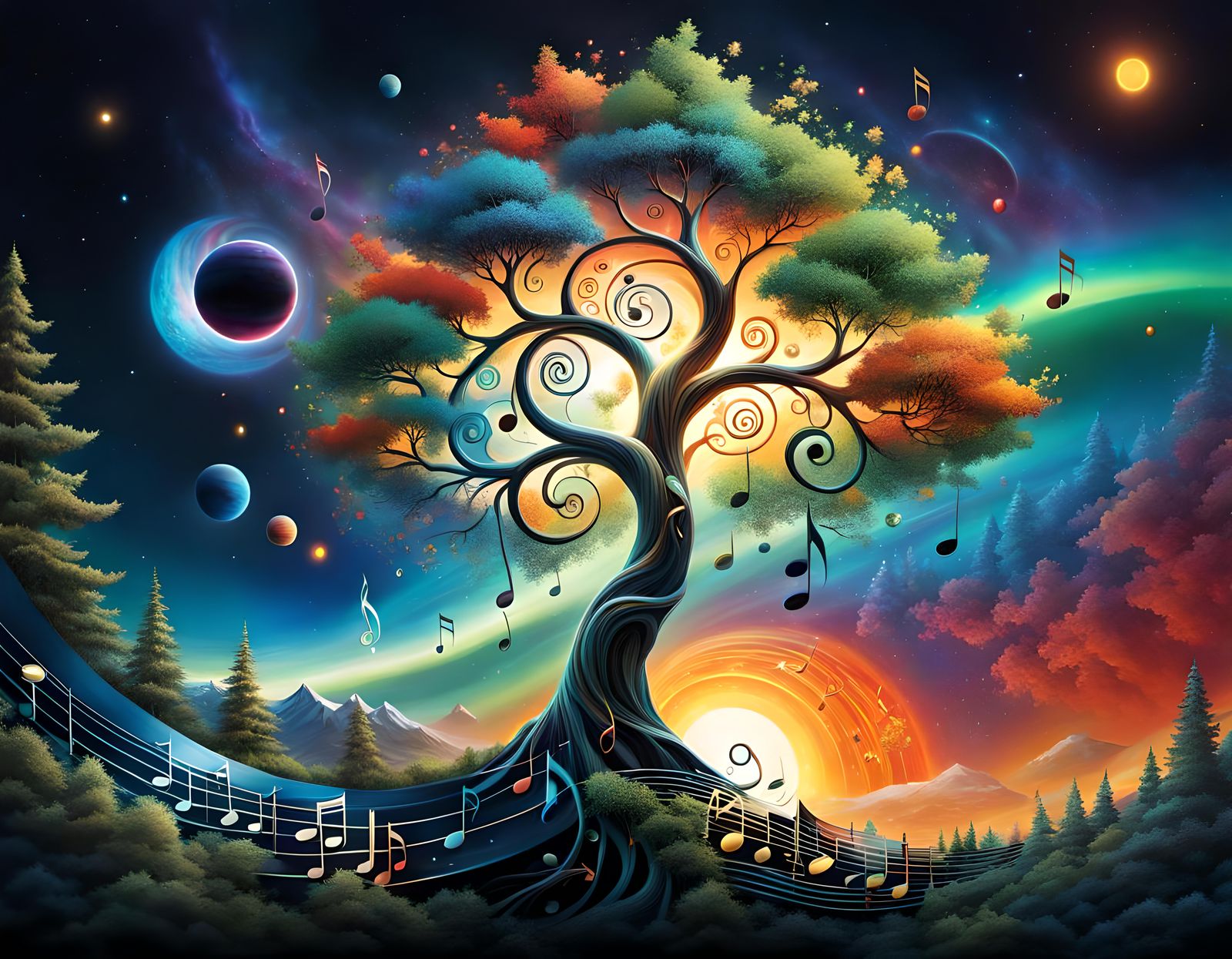  surreal tree of  music notation  by @tsahel