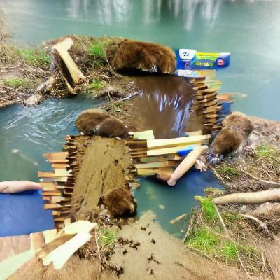 The beavers are hard at work building a dam