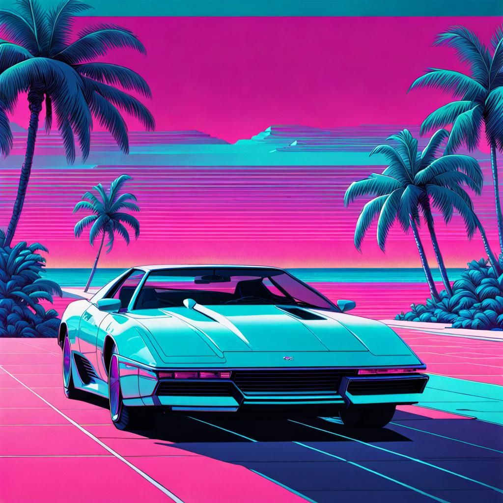 Miami Vice, (vaporwave:1.5), minimalist; 8k resolution; analogous ...