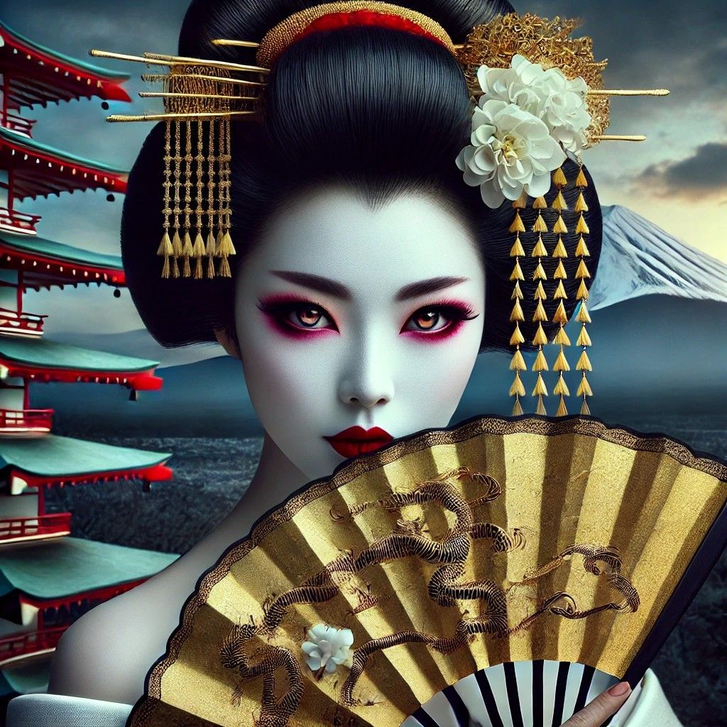 Japanese Geisha With A Fan - A Walking Work Of Art! 💮🌸💮
