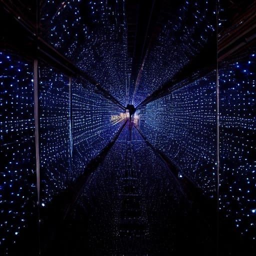 Infinity Mirror Tunnel of Lights in Reflection