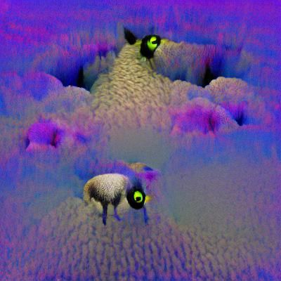 Sheep at the edge of the abyss. Horrified by the unknown. Dr...