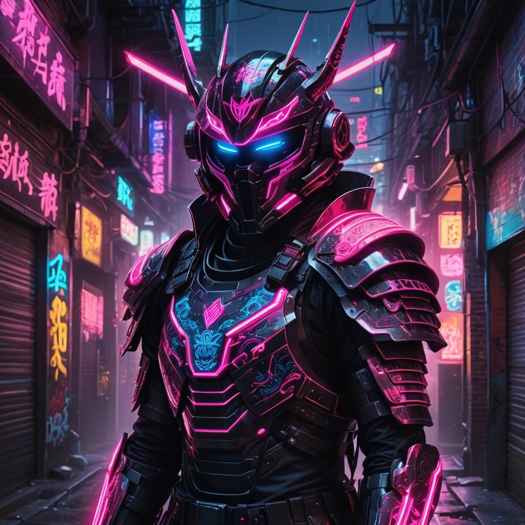 Futuristic Samurai in Neon Armor Concept Art