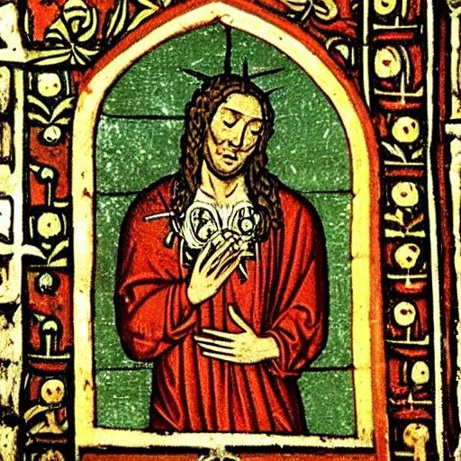 Medieval depiction of "THE SACRED HEART" on fire