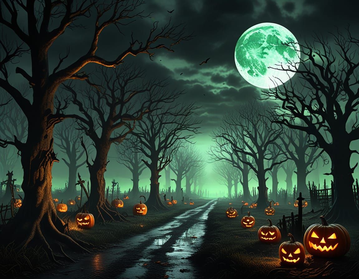 spooky fair with haunted corn maze, ghostly scarecrows, and spooky pumpkin patches