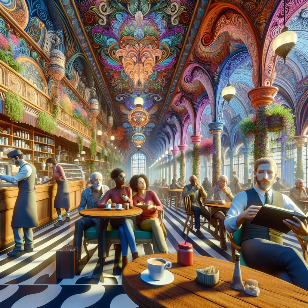 Create a beautiful cafeteria full of beautiful people.  by @Rosa Maria Balbas Prieto