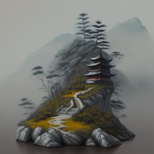 Misty Mountain Swordsman in Ink Wash Style