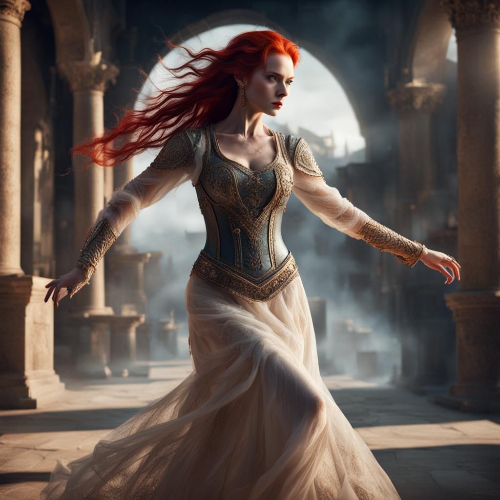 lady redhair dancing - AI Generated Artwork - NightCafe Creator