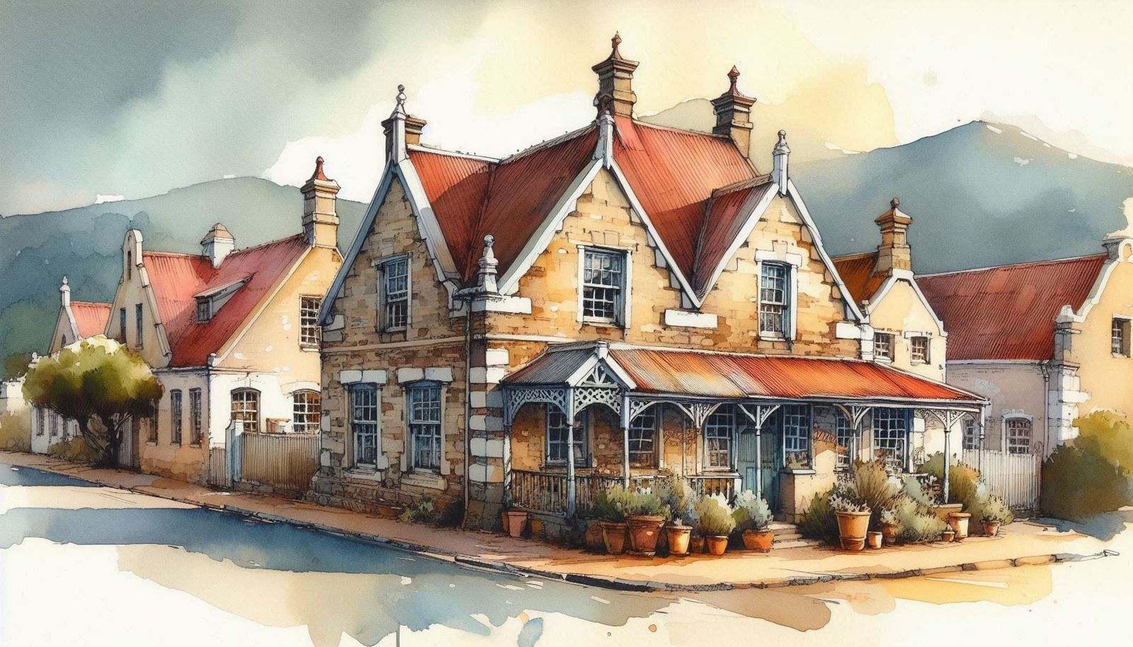 South African dwellings in pen & watercolour 08