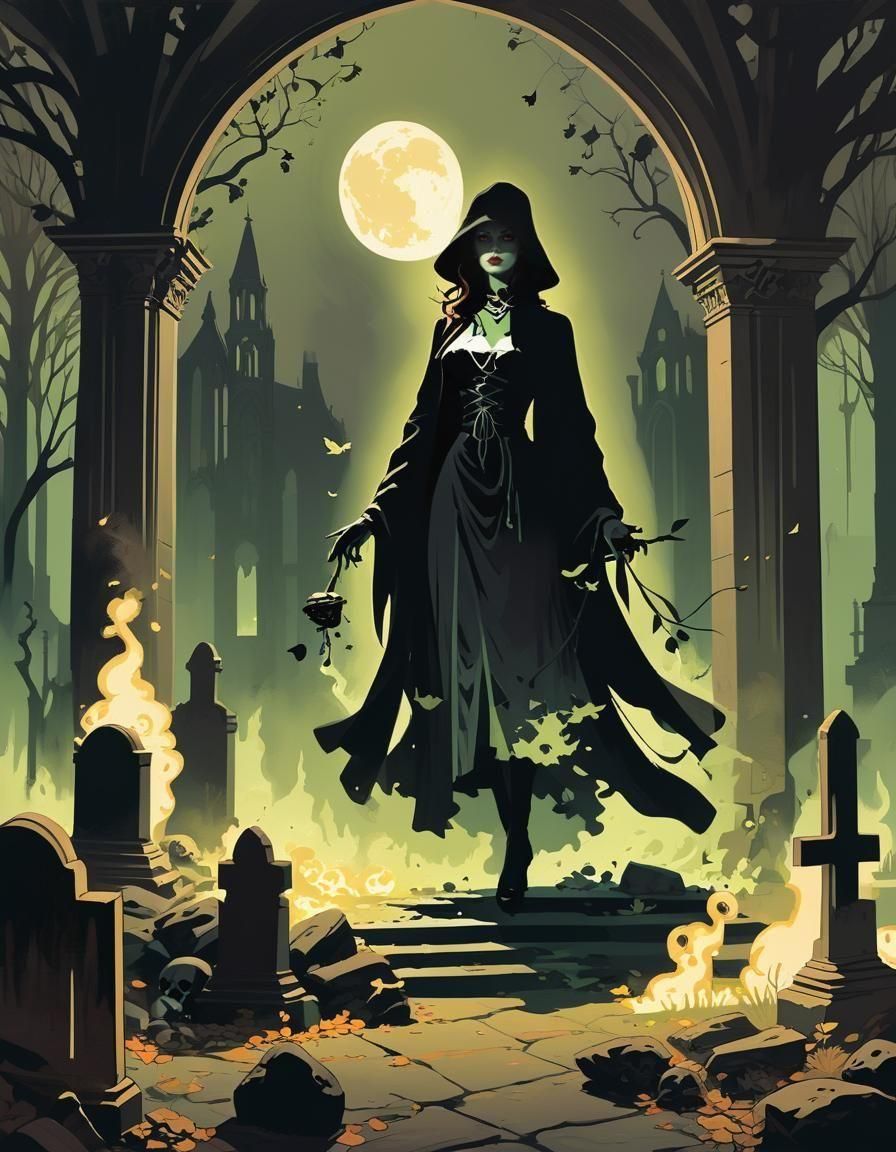 Witch in a graveyard (Crystal Clear XL Lightning, short, 60%...