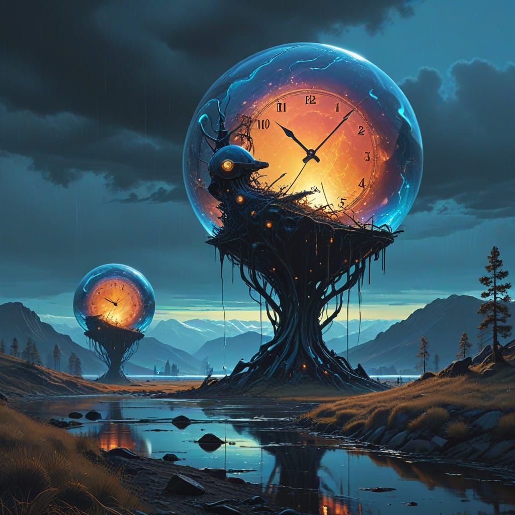 Ethereal Chrome Beings Dance on Fiber-Optic Planet