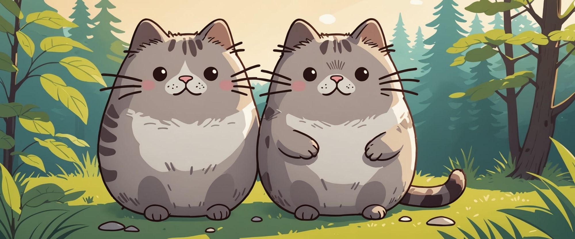 pusheen the cat, gouache, watercolor, moebius, erin hanson, bright, happy, cheerful, clear, bright afternoon daylight, volumetric lighting, ...