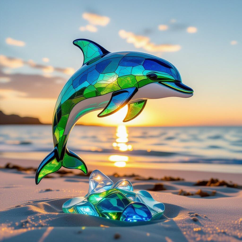 dolphin sculpture made from sea glass  by @Aczél Judit