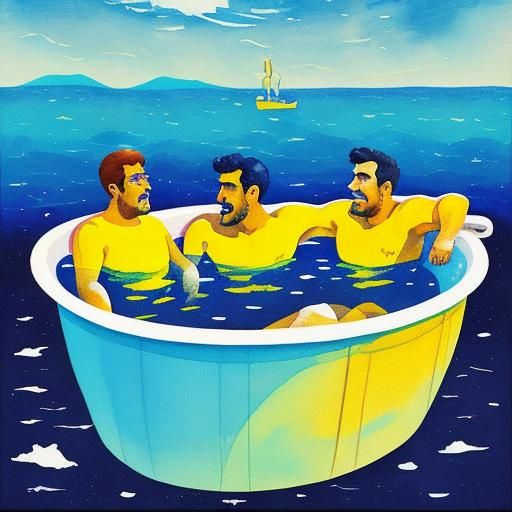 Three men in a Bathtub singing to the yellow submarine song ...