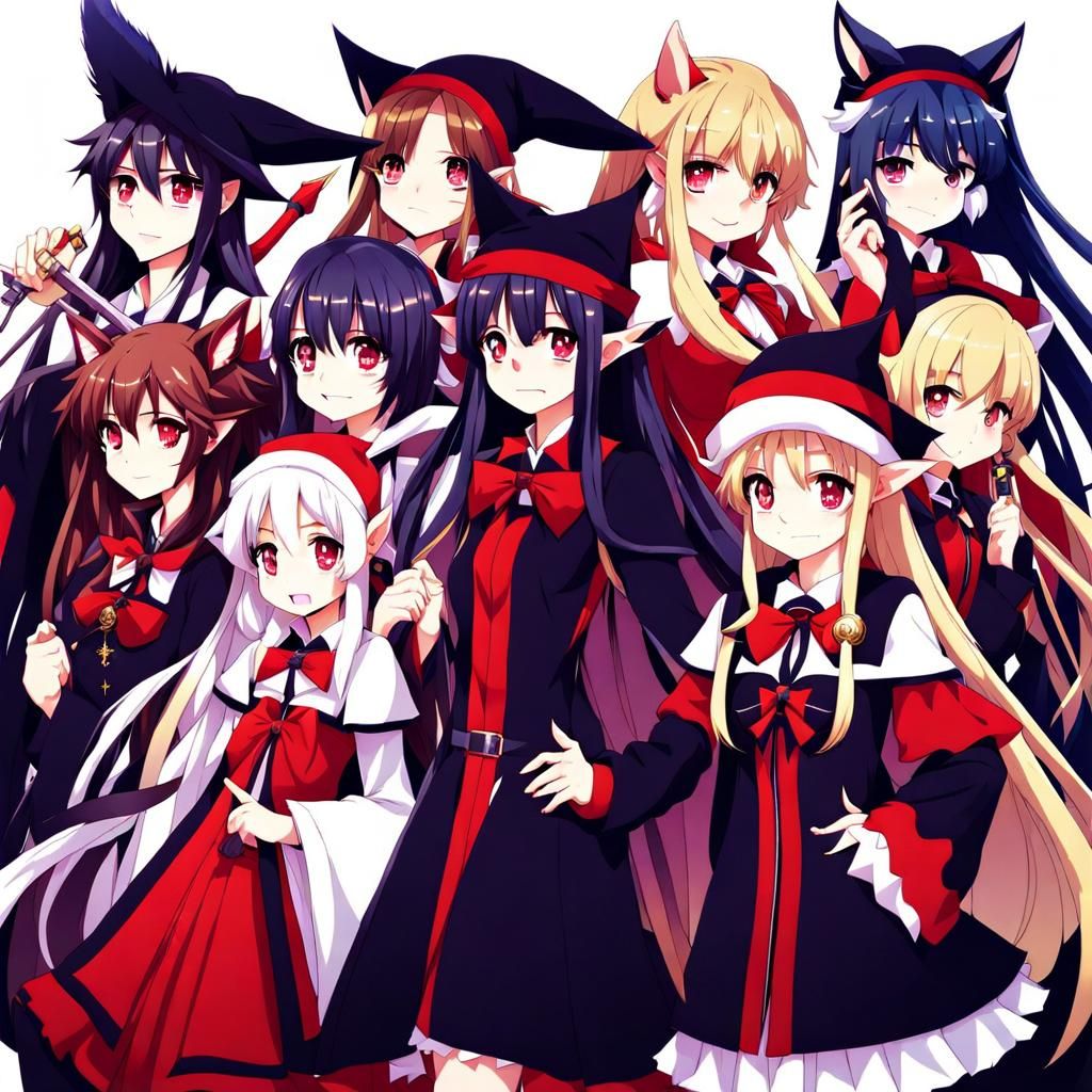 A cute harem of girls with creatures like vampire, elf, wolf, witch and  demon. - AI Generated Artwork - NightCafe Creator