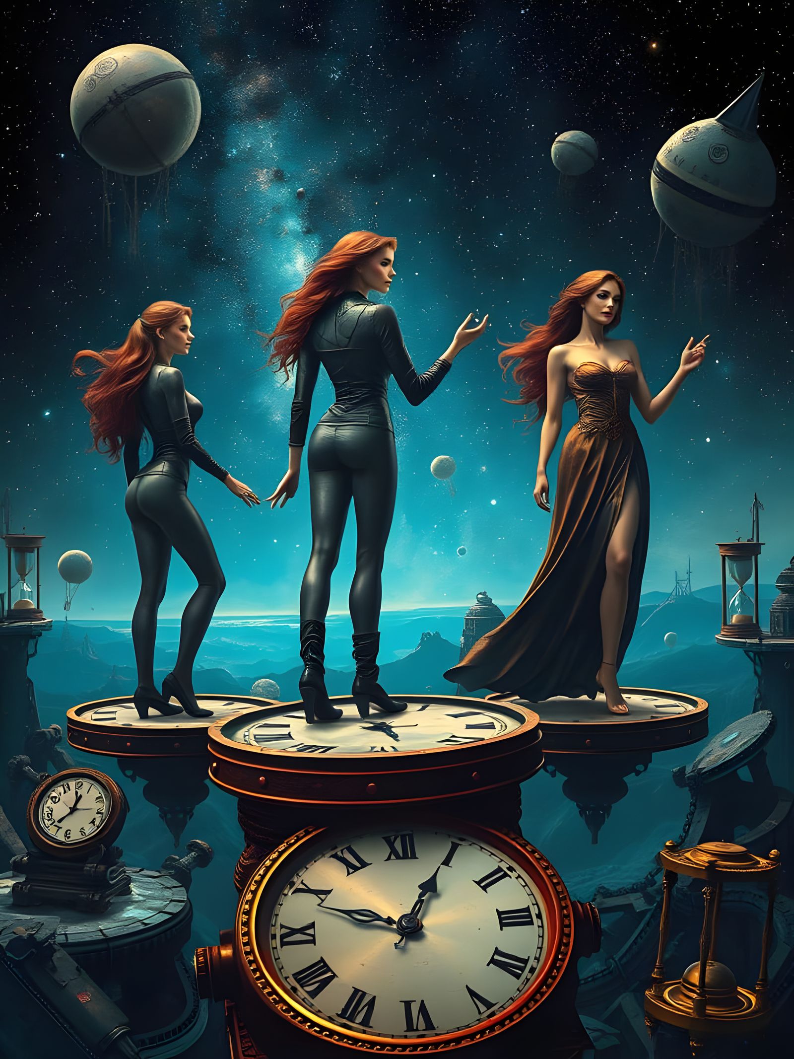 Steampunk Time Goddesses in Gothic Victorian Dreamscape