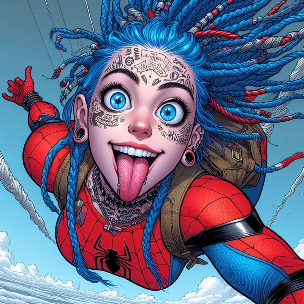 Blue Girl with tongue out