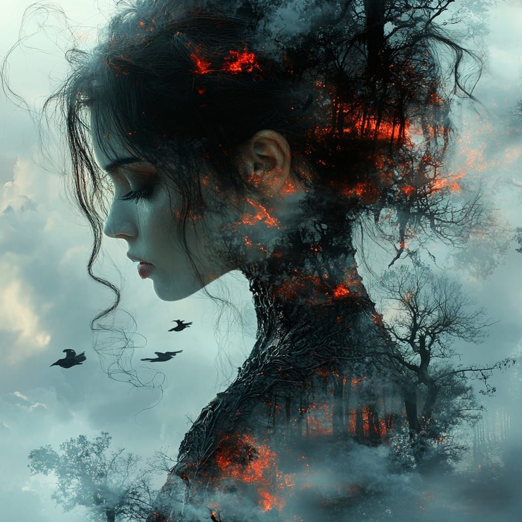 Double exposure - Burning inside