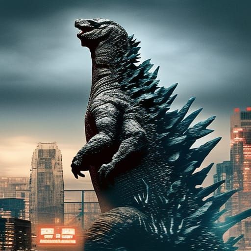 Godzilla attacking a city