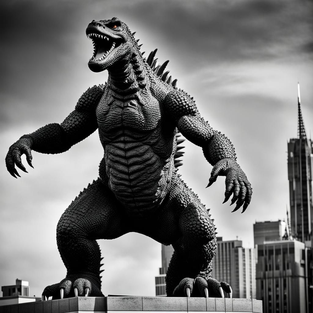 godzilla (1954, black and white and goofy/scary)