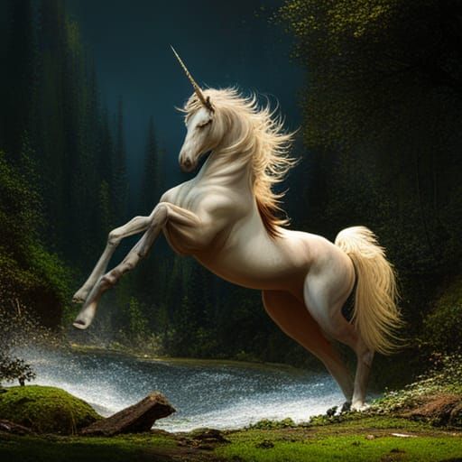 A unicorn as painted by Gustave Courbet ; 8k resolution conc...