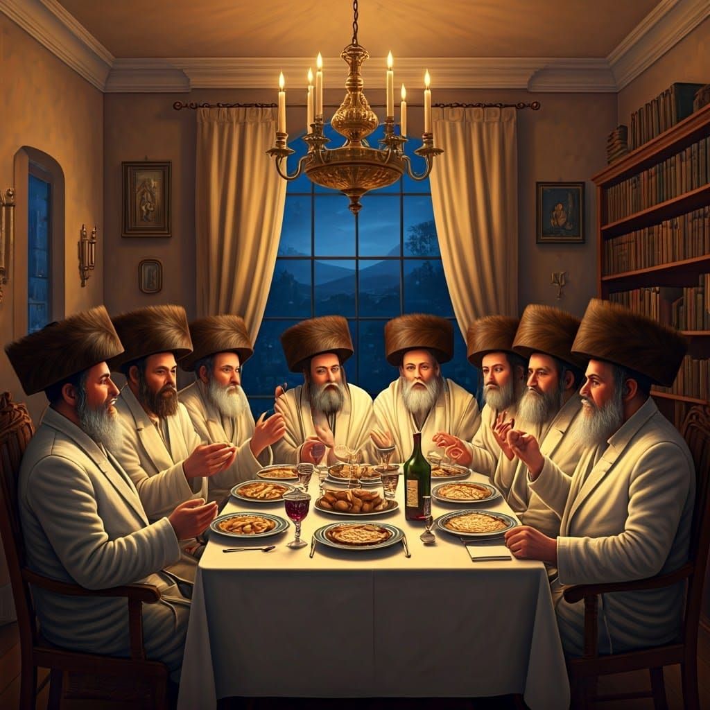 A Traditional Jewish Passover Seder Celebration in Warm, Gol...