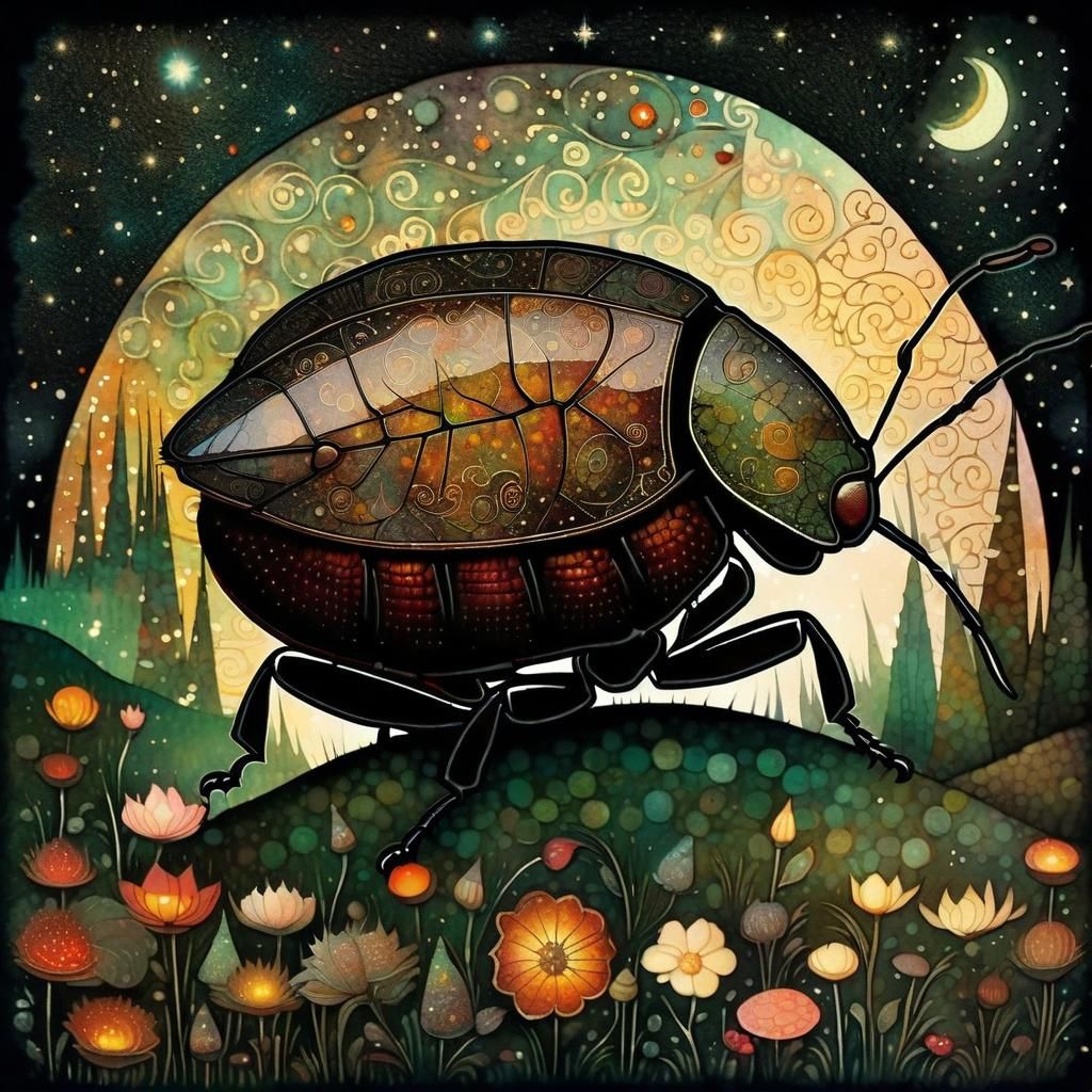 A fat cockroach, at night.