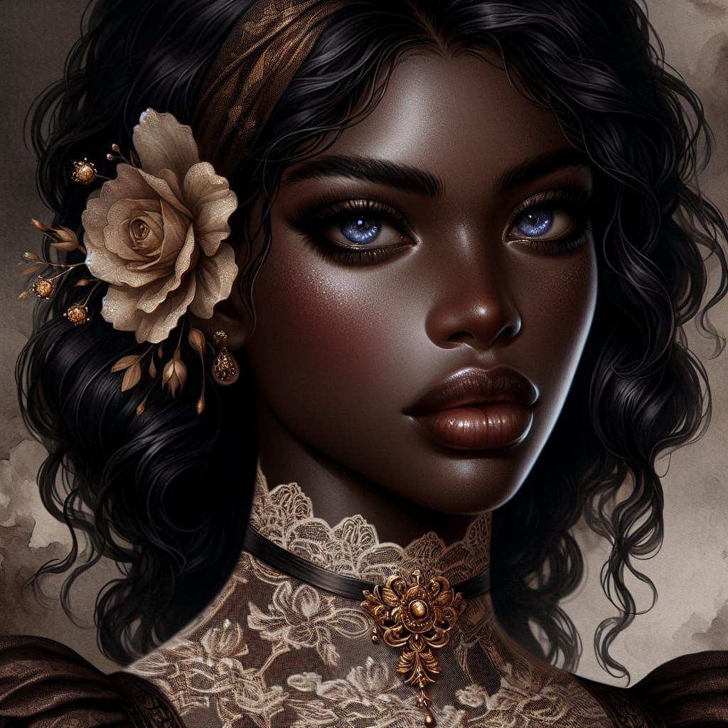 a beautifully rendered digital artwork of a black woman with...