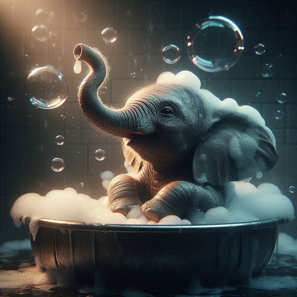 Baby Elephant Taking a Bath