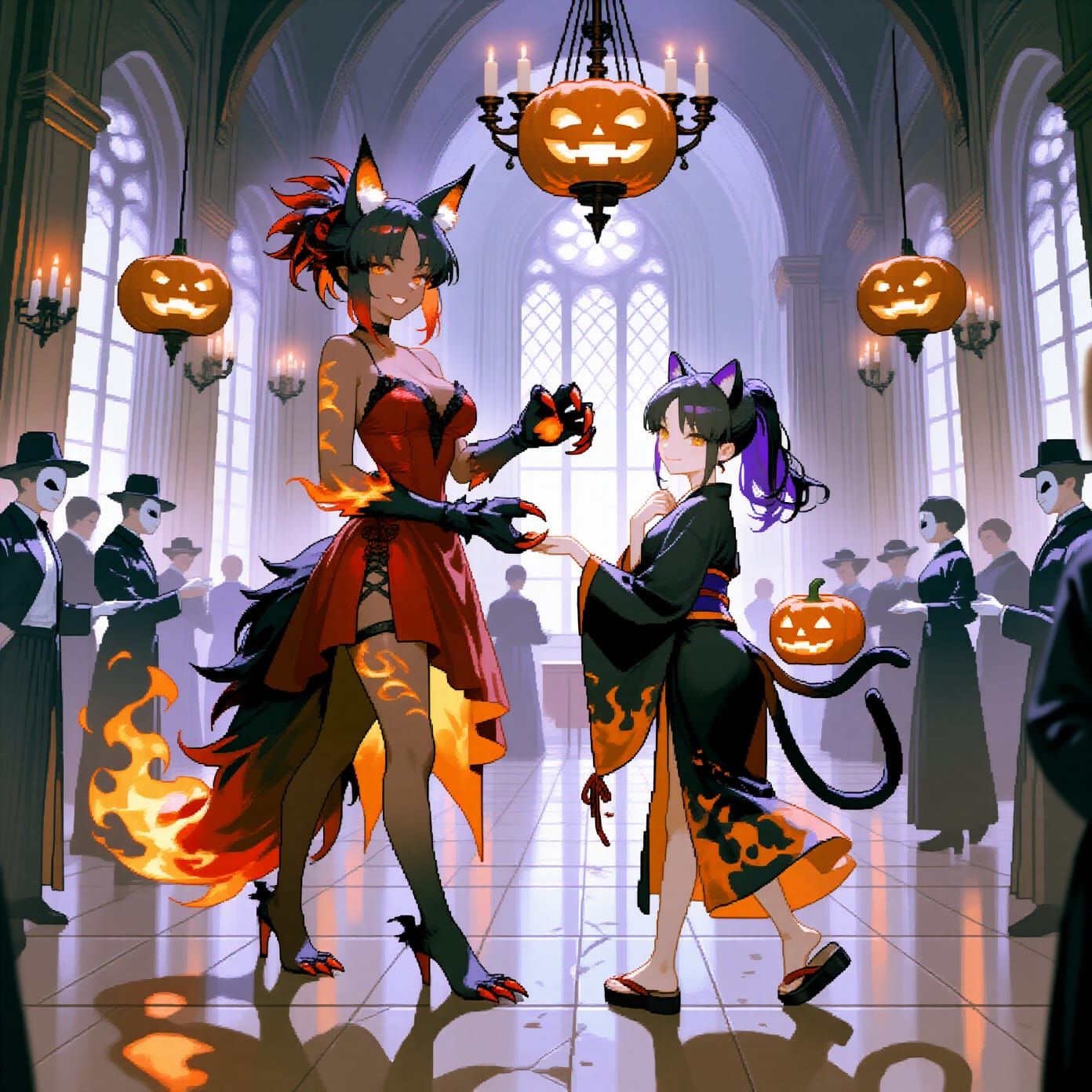 Hellhound and Nekomata at the New Year's Ball