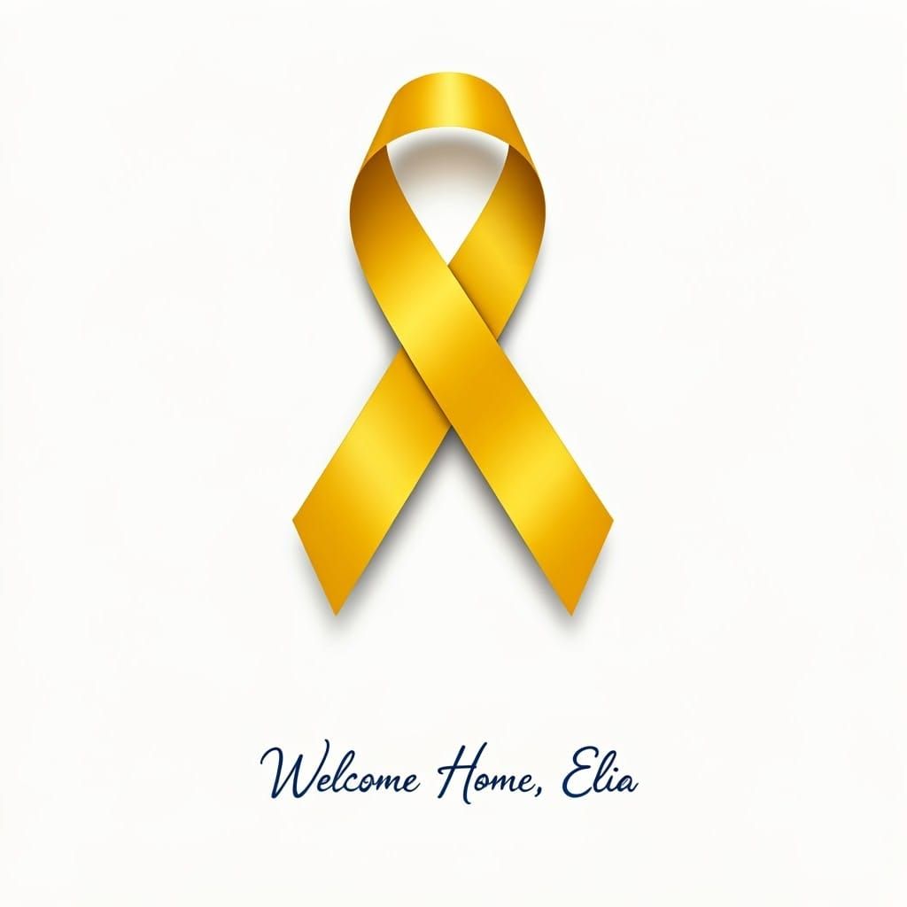 Welcome Home Elia: Yellow Ribbon on White, Hebrew Script